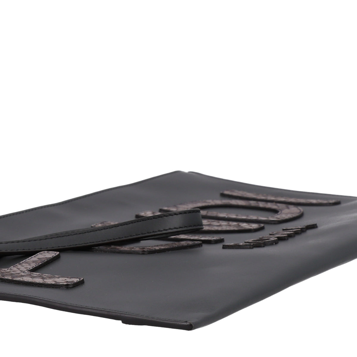 Fendi Vitello King Luxor Elaphe Snakeskin Print Logo Medium Flat Pouch Anthracite Asphalt 9 of 10