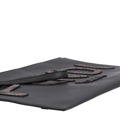 Fendi Vitello King Luxor Elaphe Snakeskin Print Logo Medium Flat Pouch Anthracite Asphalt 9 of 10