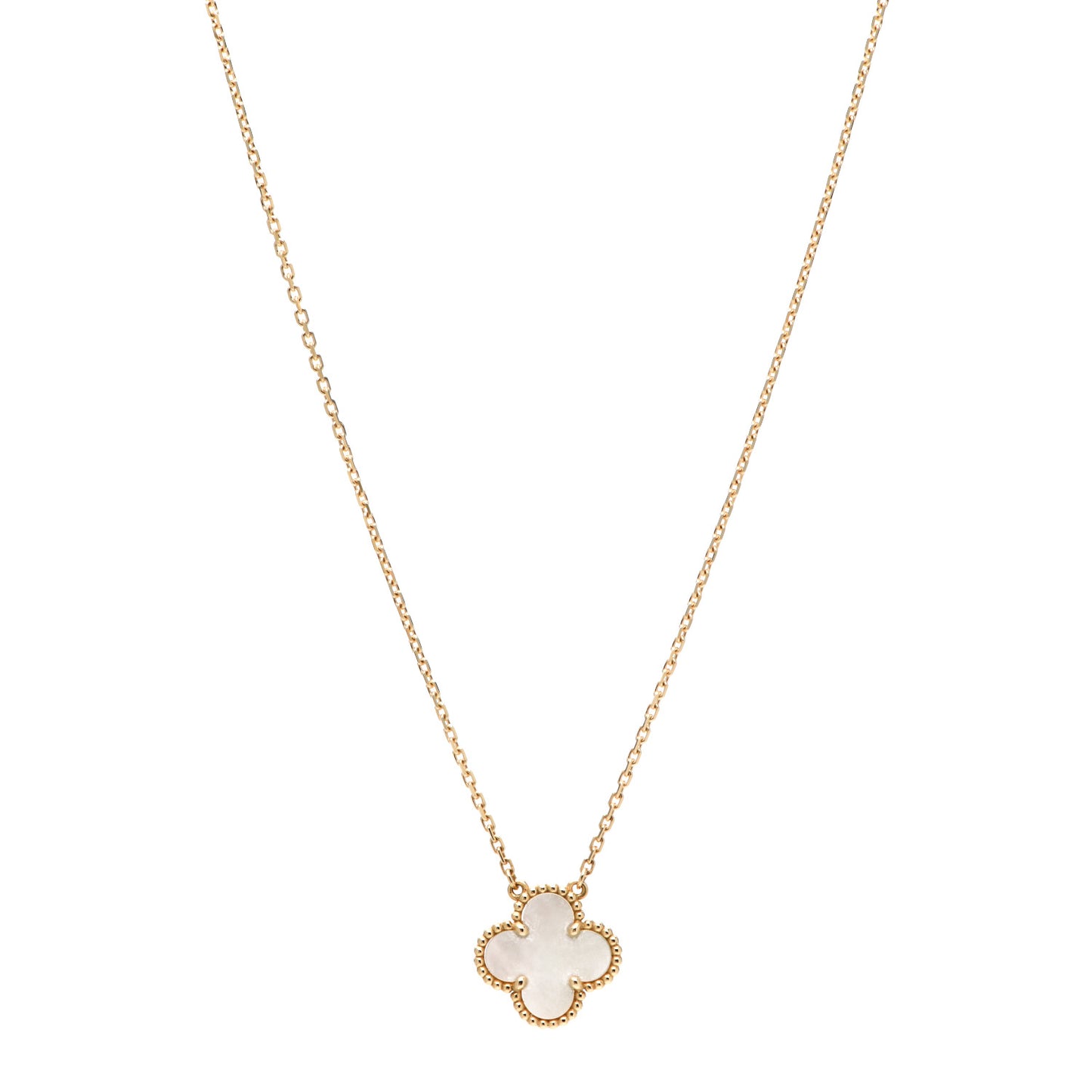 18K Yellow Gold Mother of Pearl Vintage Alhambra Pendant Necklace
