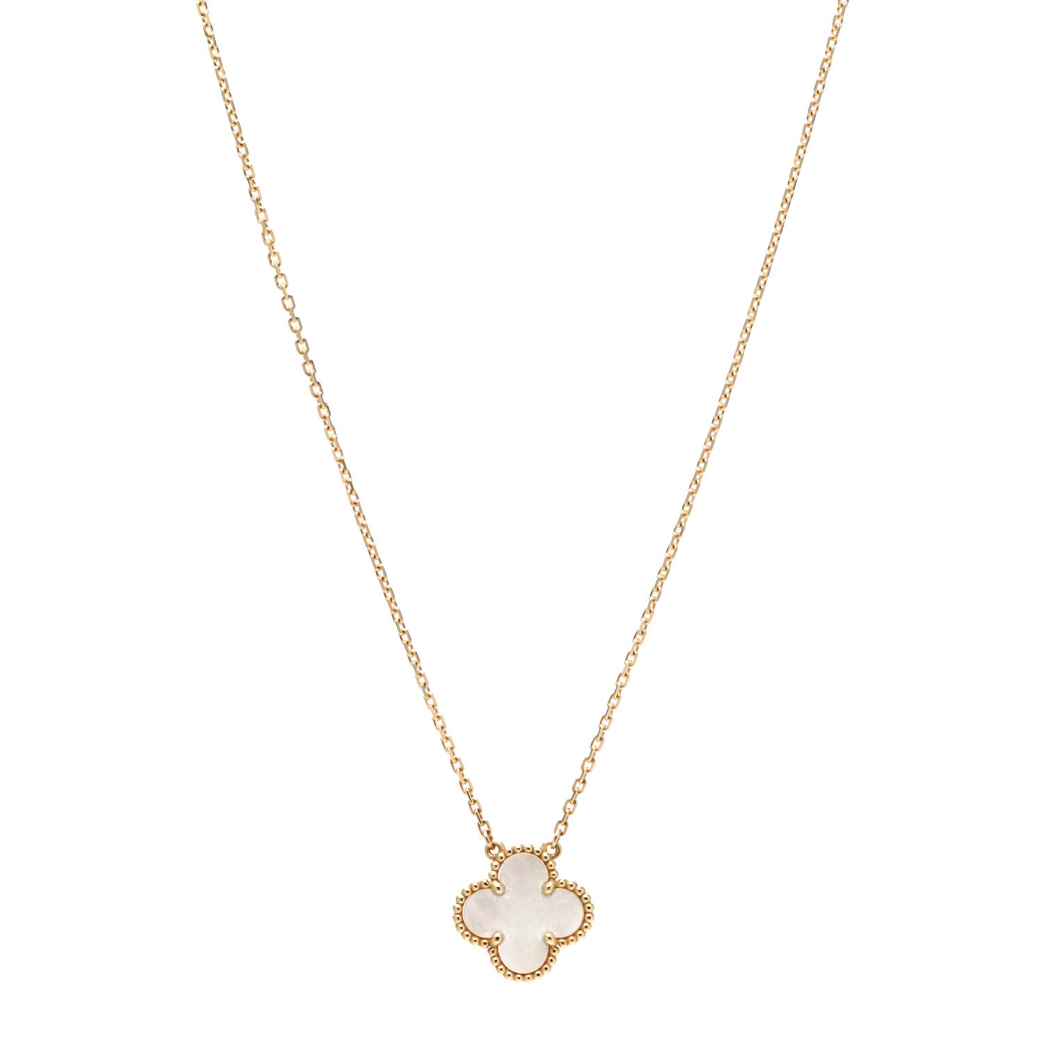 Van Cleef & Arpels 18K Yellow Gold Mother of Pearl Vintage Alhambra Pendant Necklace 1 of 6