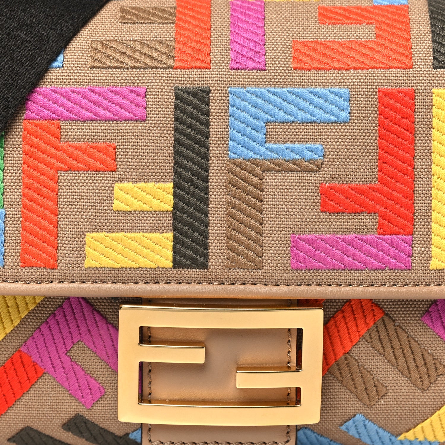 Fendi Canvas Vitello King FF Multicolor Embroidered Baguette Multicolor Cuoio 8 of 10