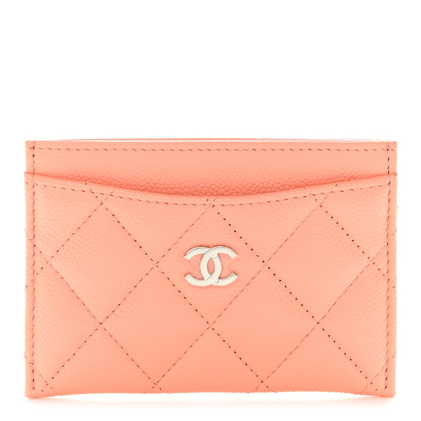Caviar Quilted Card Holder Coral