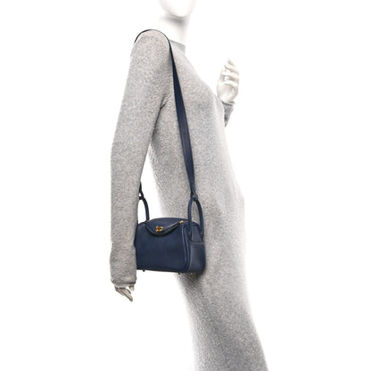 Hermes Taurillon Clemence Mini Lindy 20 Bleu Nuit 2 of 13