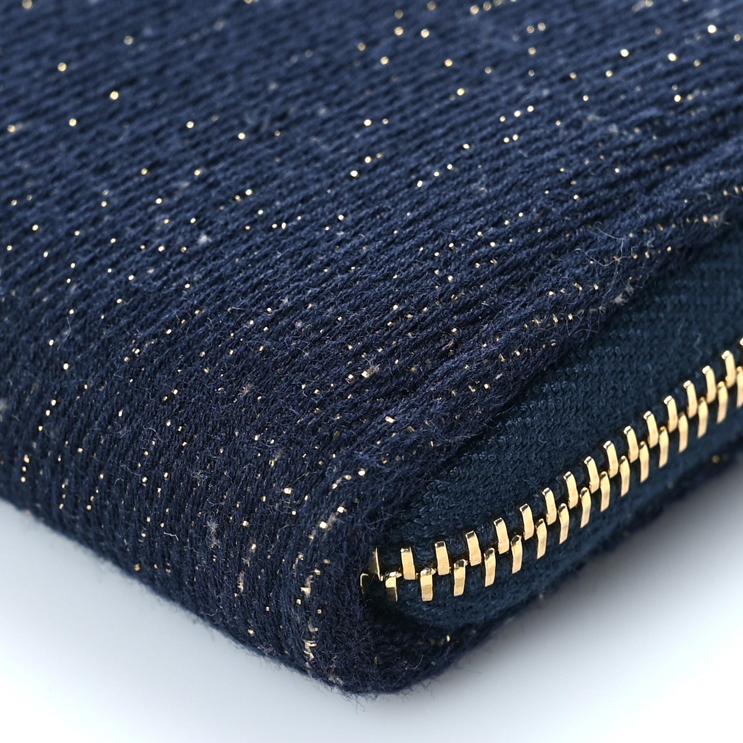 Chanel Lurex Canvas Medium Deauville Zip Around Wallet Navy Blue Gold 10 of 11