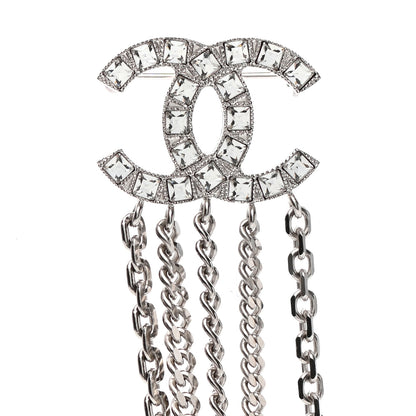 Chanel Baguette Crystal CC Shield Multi Strand Long Chain Brooch Silver 4 of 6