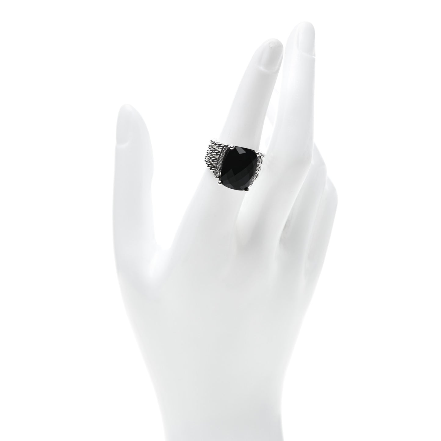 Sterling Silver Diamond Black Onyx 16mm Wheaton Ring 52 6