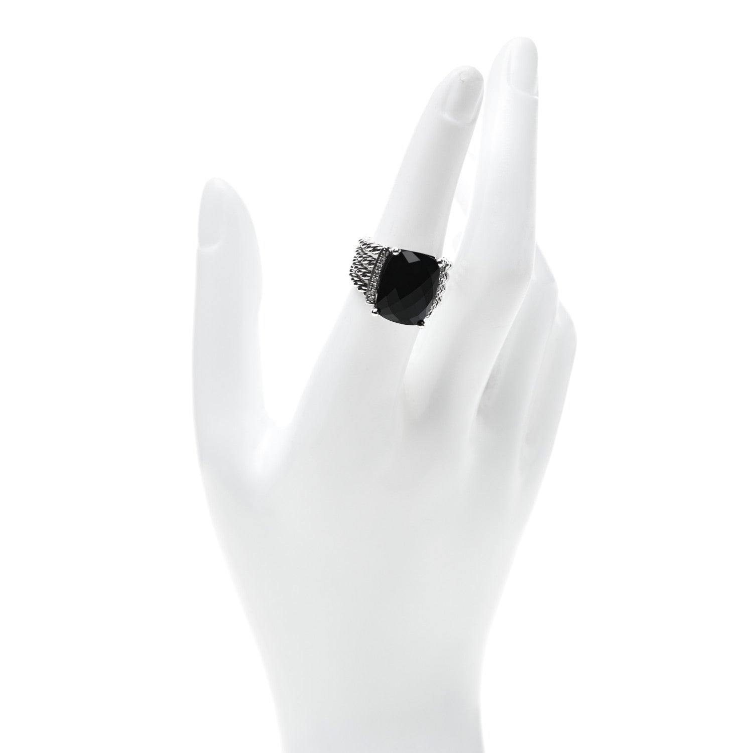 David Yurman Sterling Silver Diamond Black Onyx 16mm Wheaton Ring 52 6 2 of 5