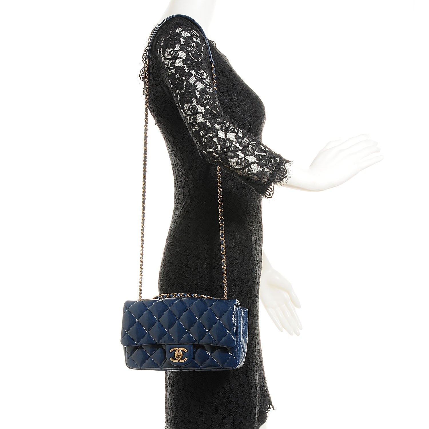 Chanel Patent Goatskin Quilted CC Eyelet Small Flap Blue 2 of 9