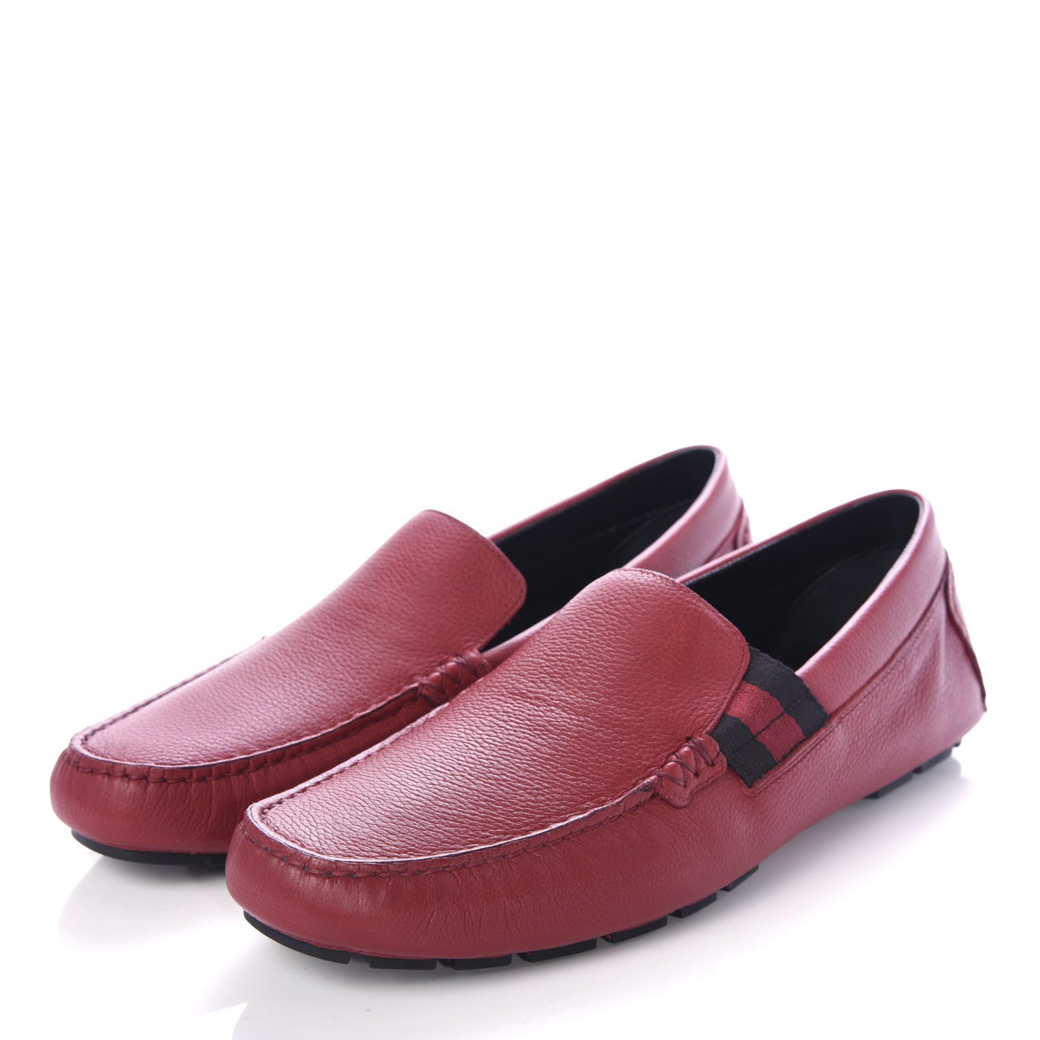 Gucci Calfskin Web Mens Driver Loafers 8 Red 3 of 11