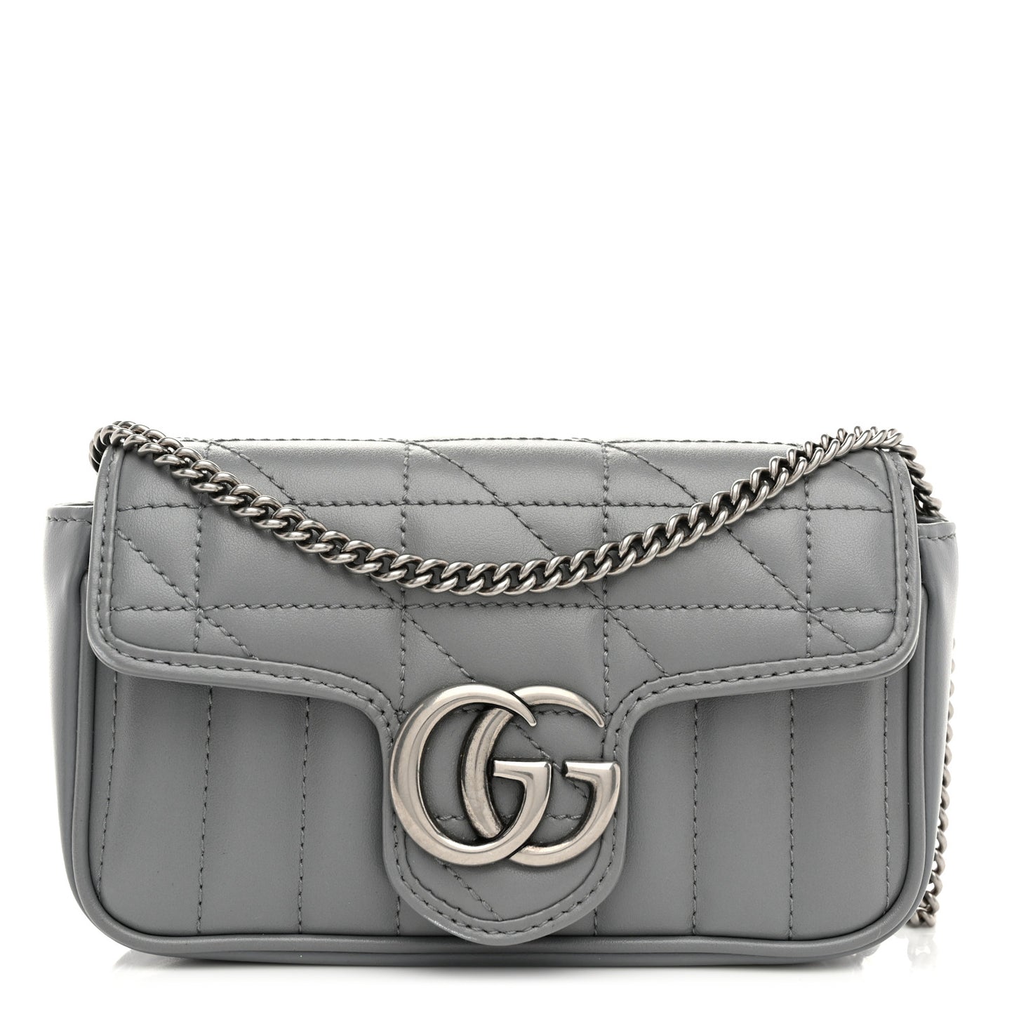 Calfskin Matelasse Aria Super Mini GG Marmont Shoulder Bag Deep Grey