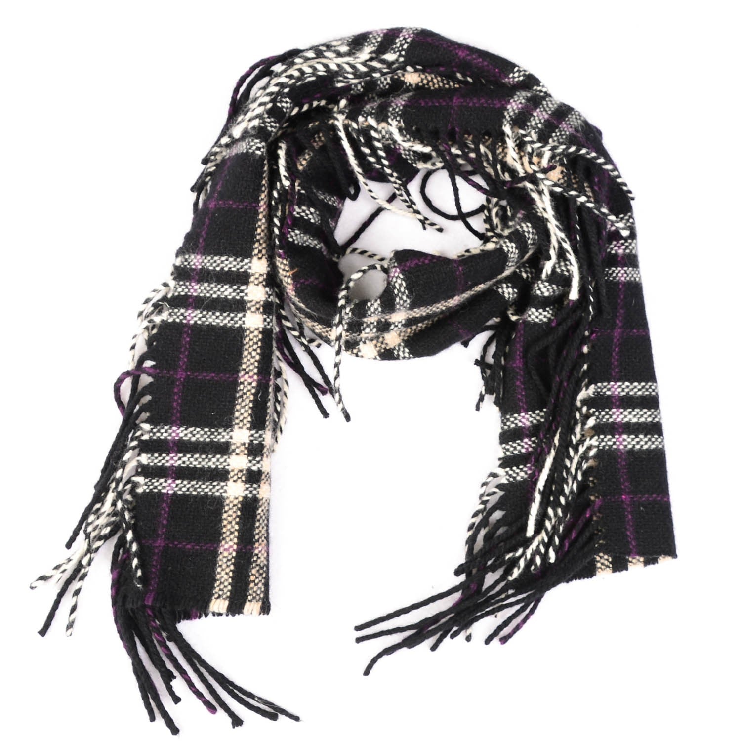 Burberry Cashmere Check Happy Fringe Scarf Black 1 of 4