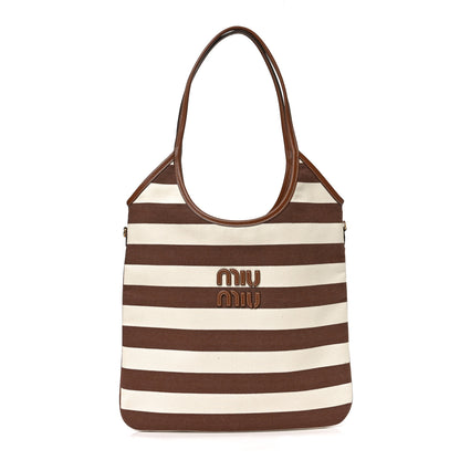 Miu Miu Canvas Calfskin Striped Ivy Cacao Naturale 1 of 9