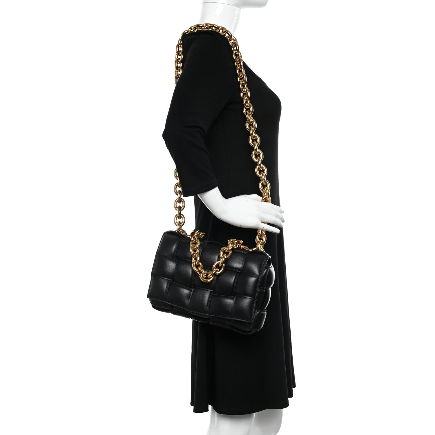 Bottega Veneta Lambskin Maxi Intreccio Padded Chain Cassette Crossbody Bag Black 2 of 9