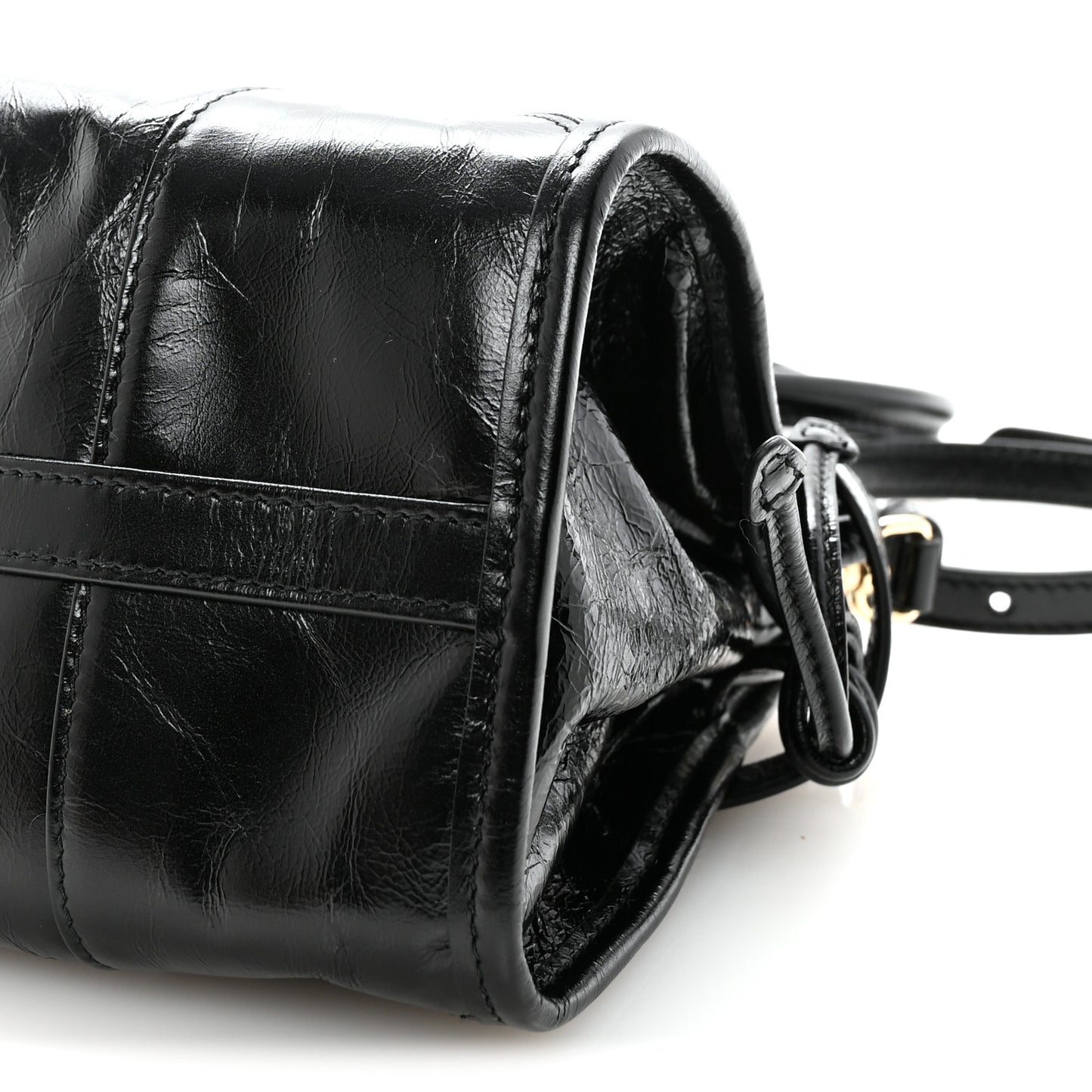 Glossy Calfskin Triangle Medium Bonnie Shoulder Bag Black