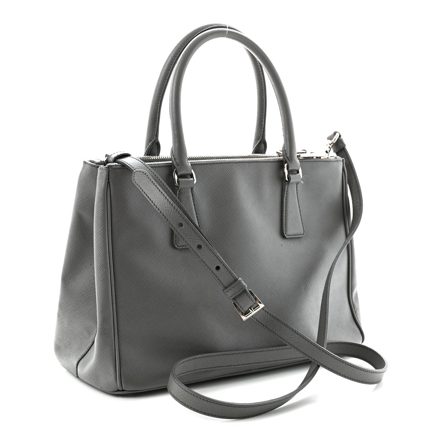 Saffiano Lux Medium Galleria Double Zip Tote Grey