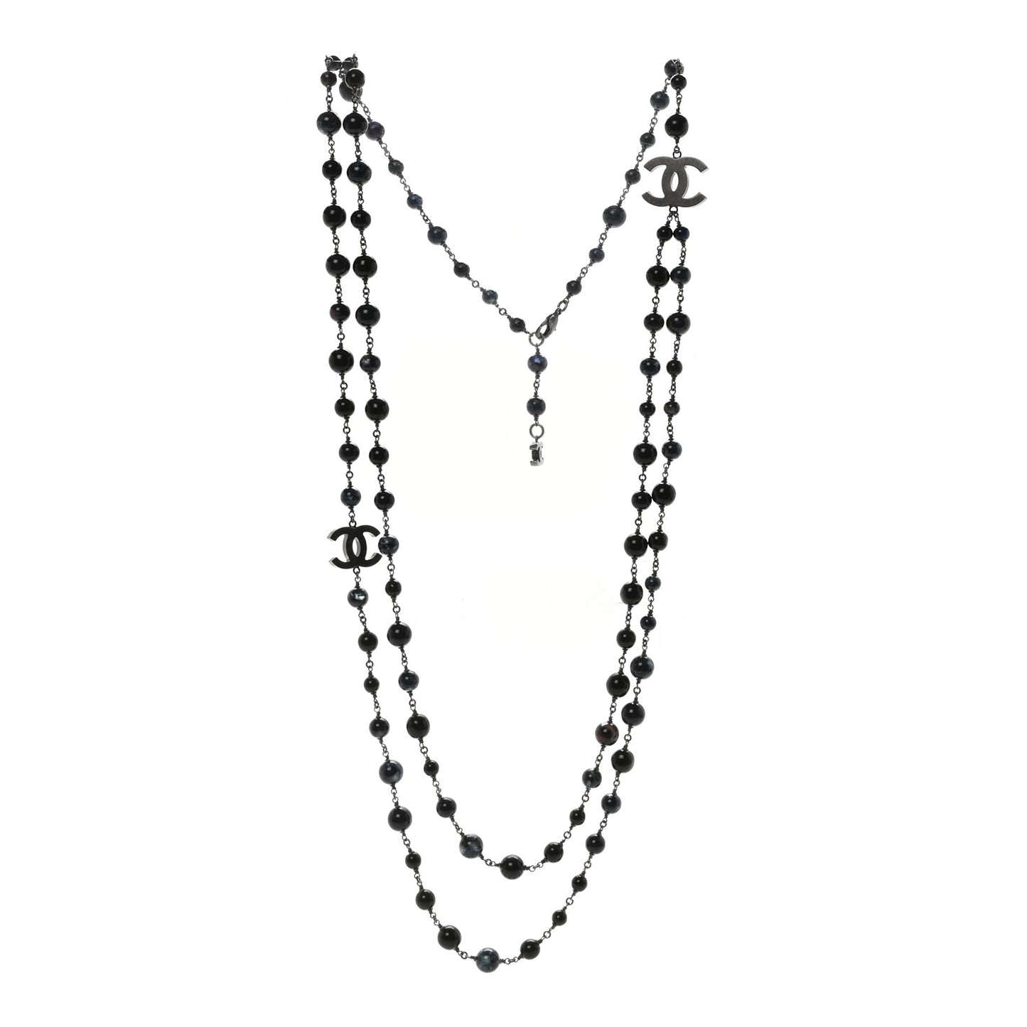 Metal Beaded CC Long Necklace Blue