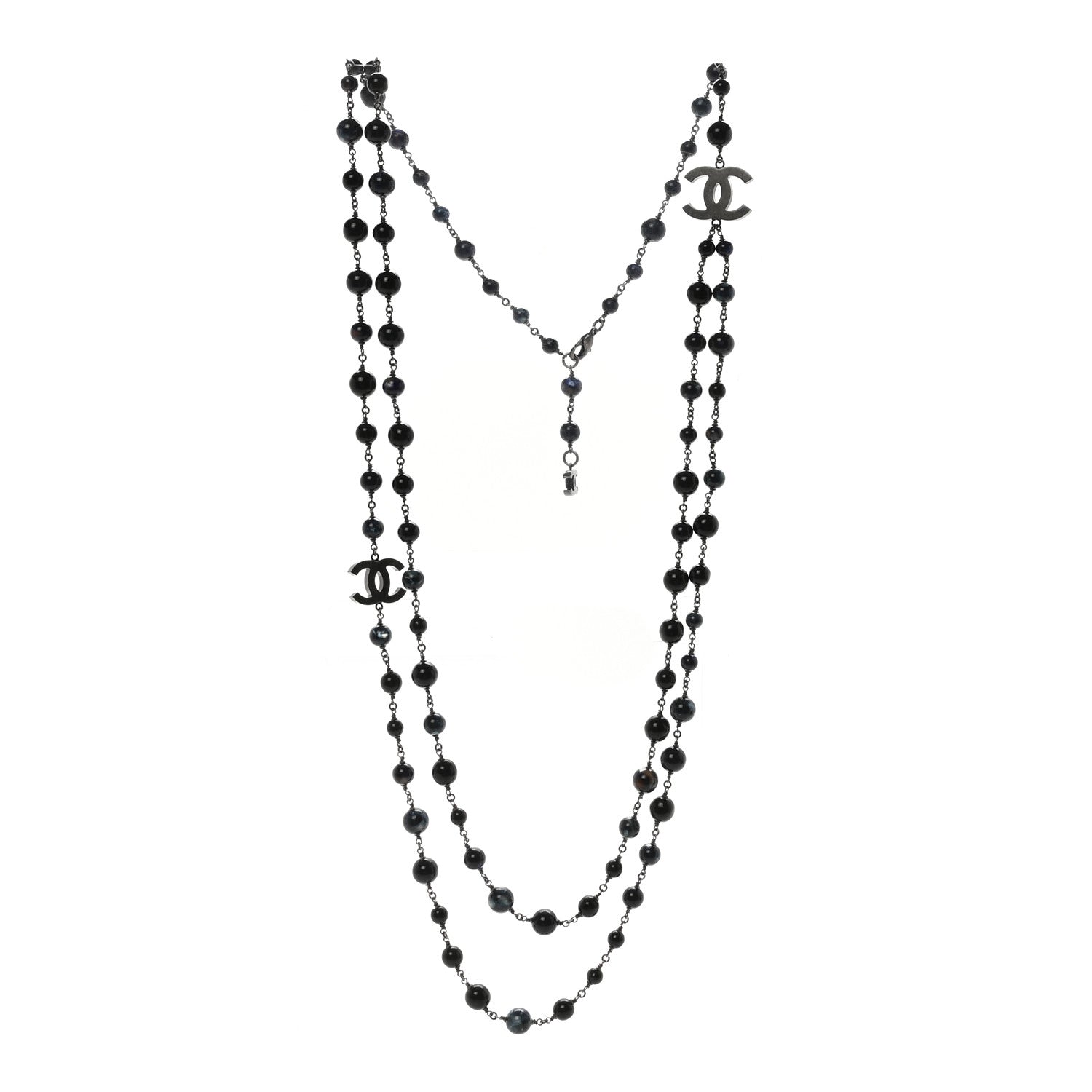 Chanel Metal Beaded CC Long Necklace Blue 3 of 6