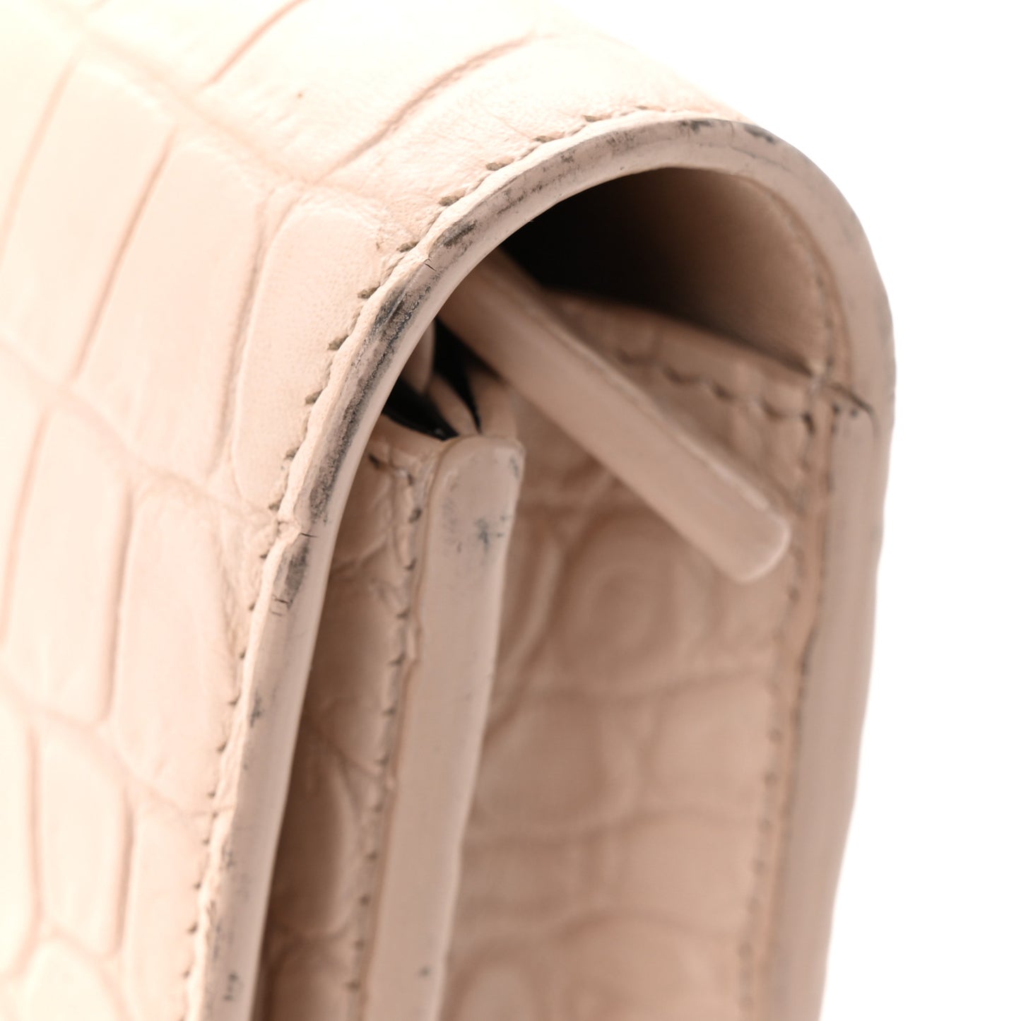 Calfskin Crocodile Embossed Kate Monogram Tassel Chain Wallet Marble Pink