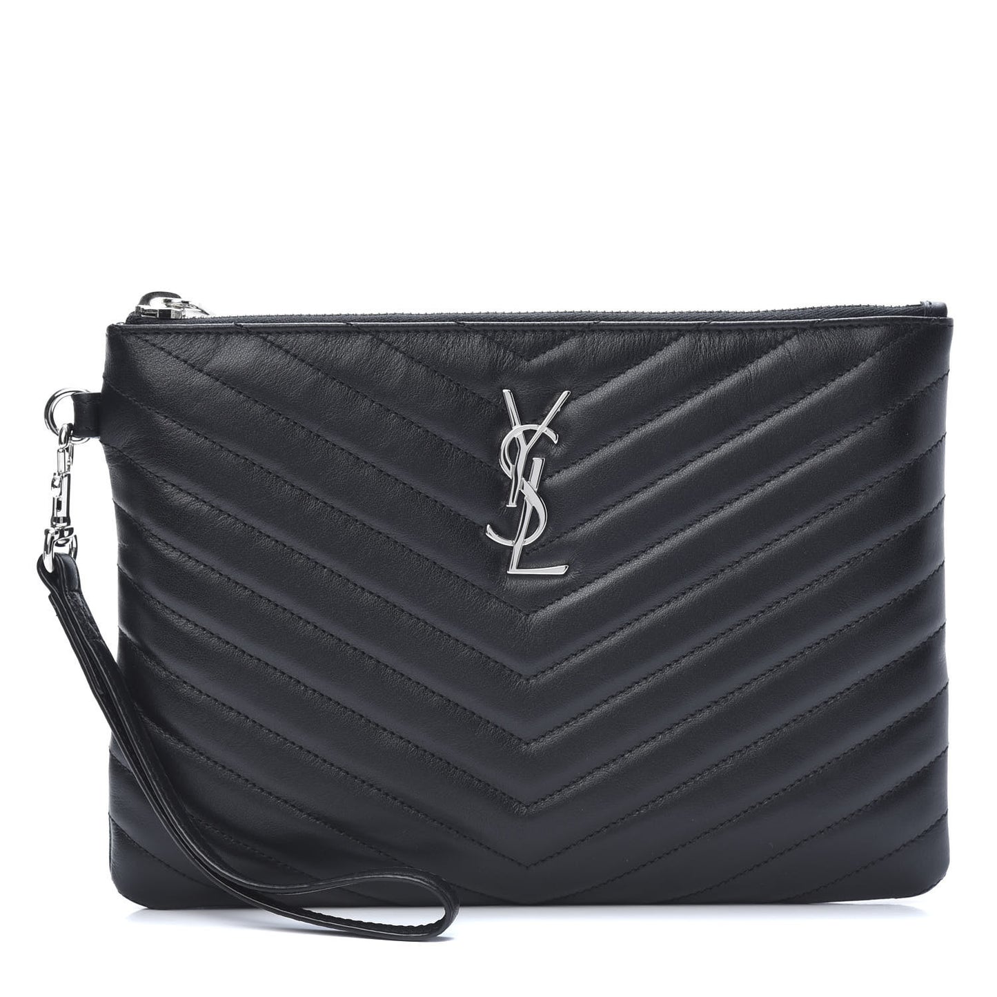 Calfskin Matelasse Chevron Monogram A5 Wristlet Black