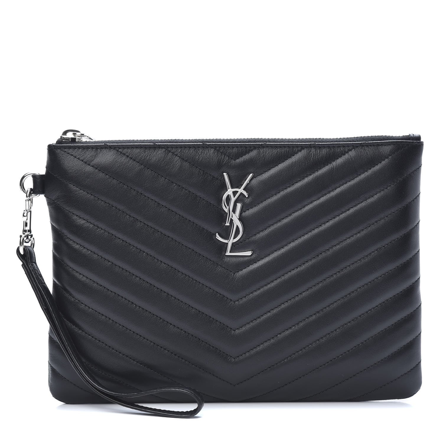 Saint Laurent Calfskin Matelasse Chevron Monogram A5 Wristlet Black 1 of 8