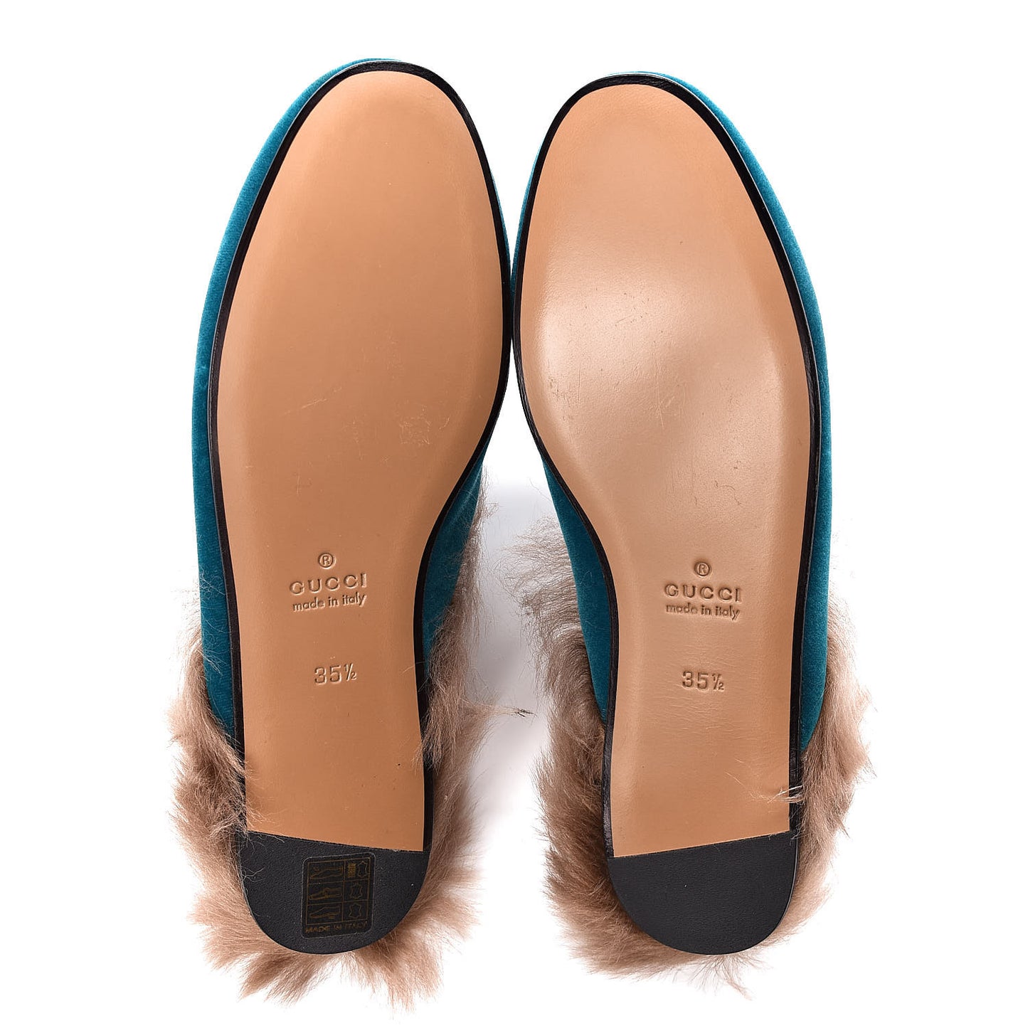 Velvet Fur Womens Princetown Slippers 35.5 Cyan