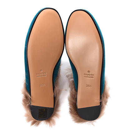 Gucci Velvet Fur Womens Princetown Slippers 35.5 Cyan 7 of 7