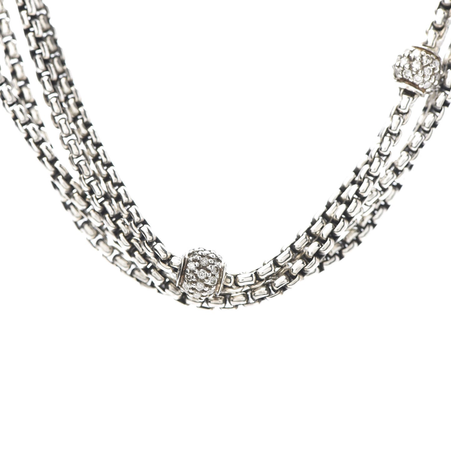 Sterling Silver 18K Yellow Gold Diamond Four-Row Ball Necklace