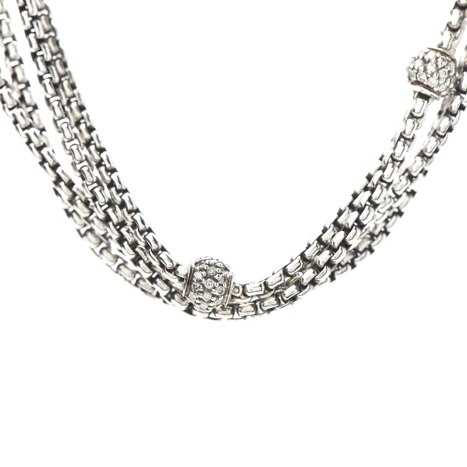 David Yurman Sterling Silver 18K Yellow Gold Diamond Four-Row Ball Necklace 4 of 7