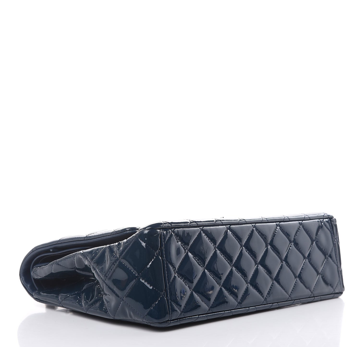 Patent Quilted Maxi Double Flap Navy Blue