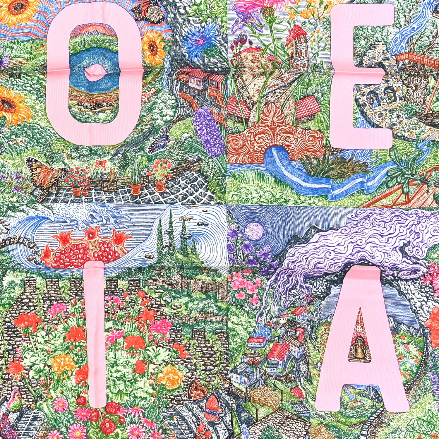 Hermes Silk Eleftheria Scarf 90 Vert Vif Rose Encre 3 of 3