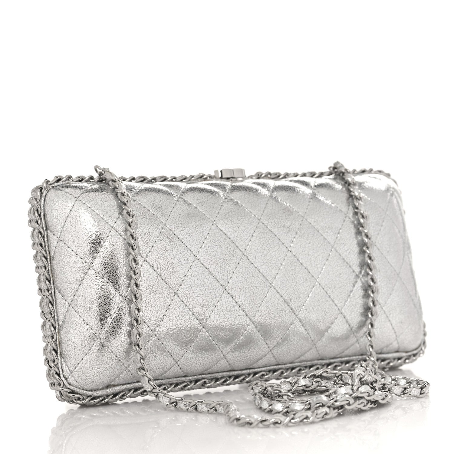 Chanel Metallic Lambskin Small Chain Around Clutch Silver 3 of 12
