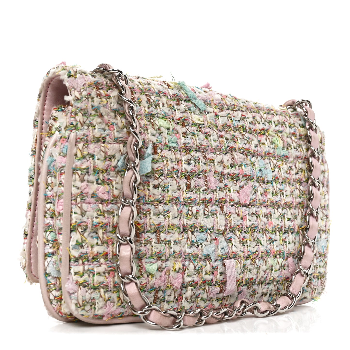Tweed Diagonal CC Small Flap Pink Multicolor