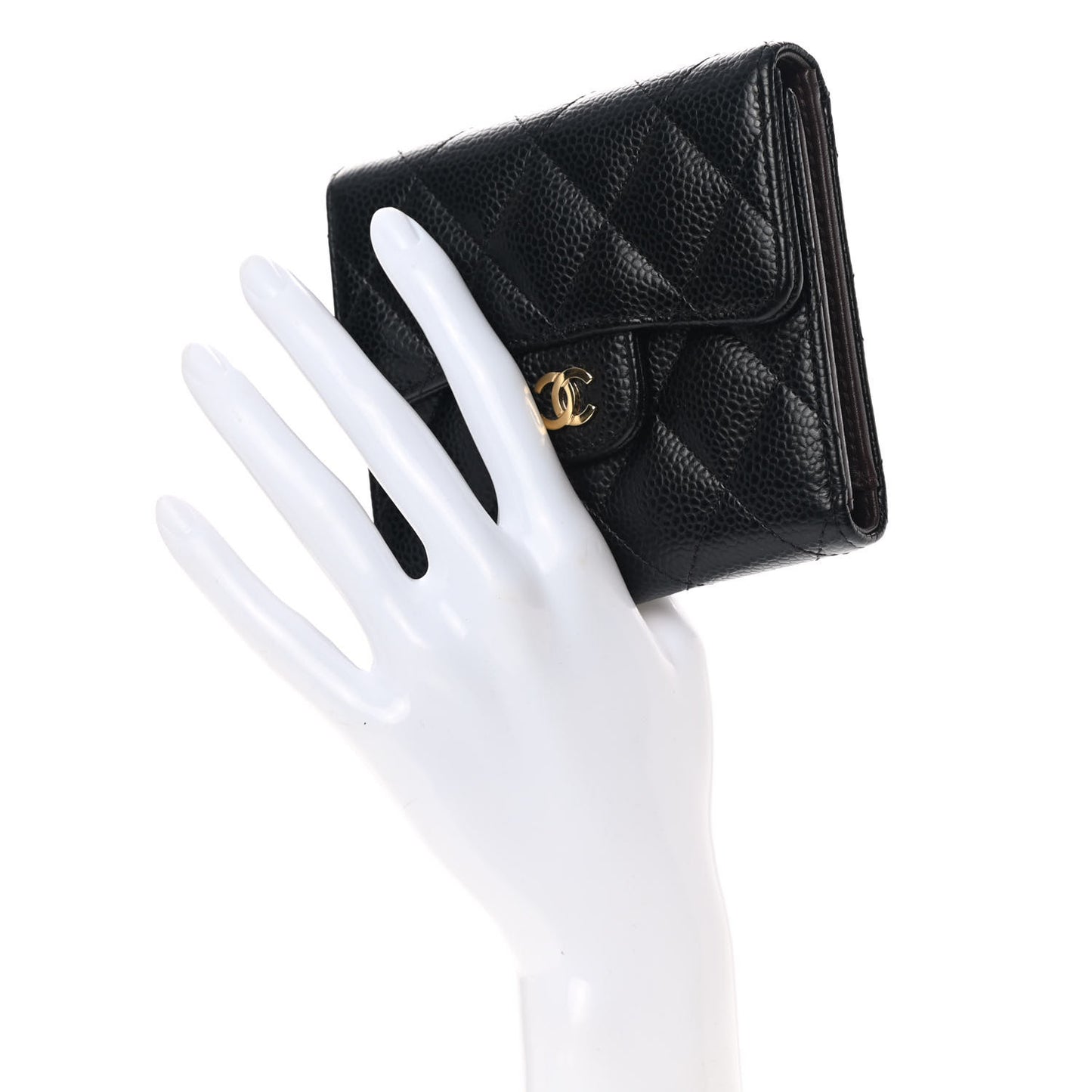 Caviar Quilted Compact Flap Wallet Black