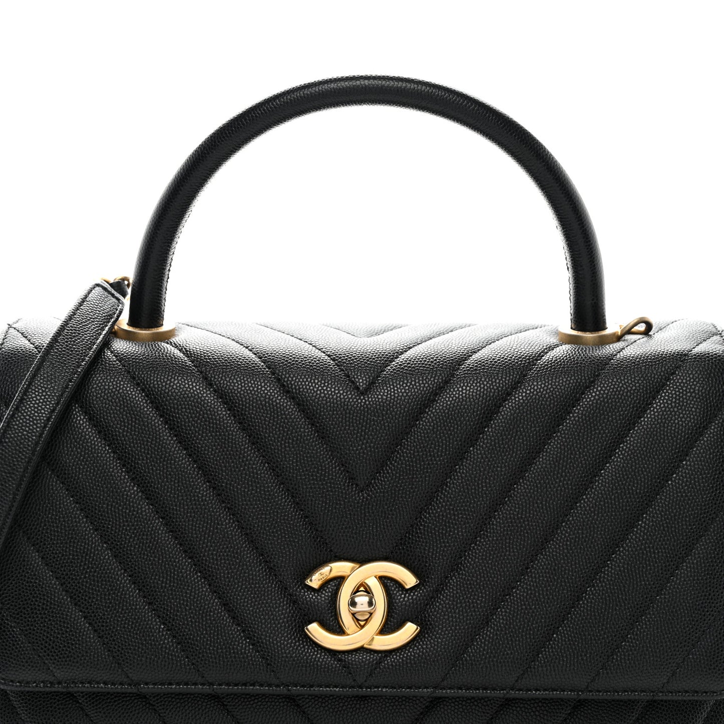 Caviar Chevron Quilted Small Coco Handle Flap Black