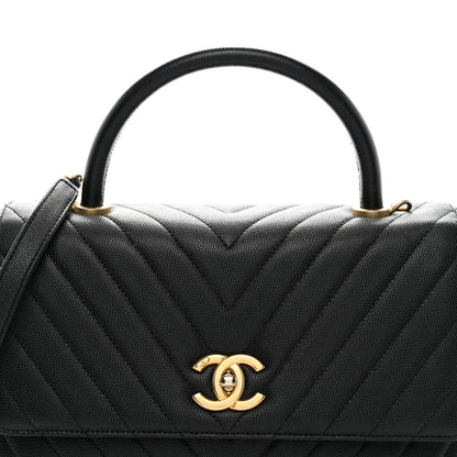 Chanel Caviar Chevron Quilted Small Coco Handle Flap Black 8 of 10