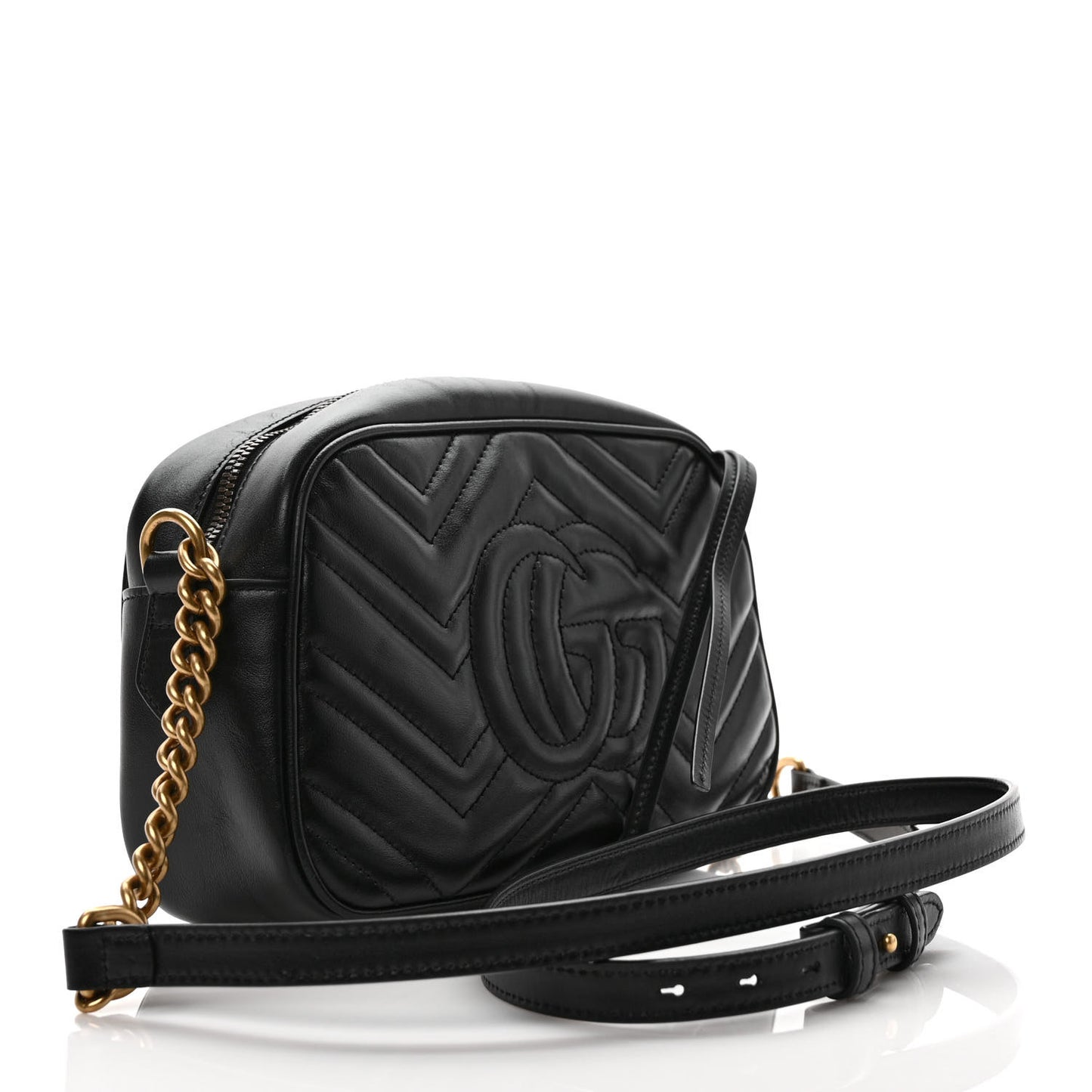 Calfskin Matelasse Small GG Marmont Chain Shoulder Bag Black