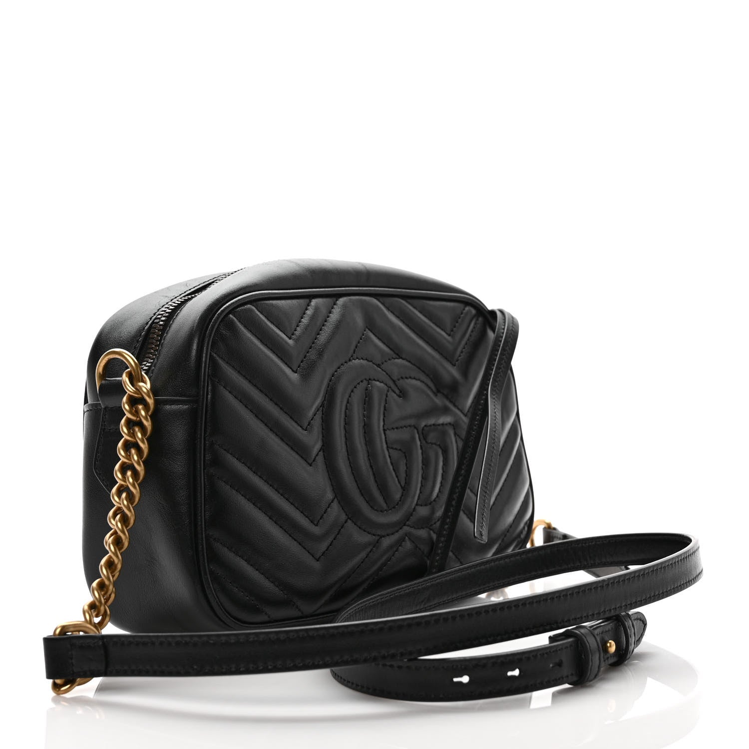 Gucci Calfskin Matelasse Small GG Marmont Chain Shoulder Bag Black 3 of 9