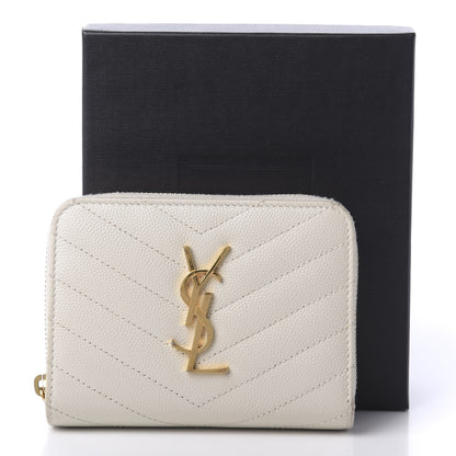 Saint Laurent Grain De Poudre Matelasse Chevron Monogram Compact Zip Around Wallet Crema Soft 10 of 10