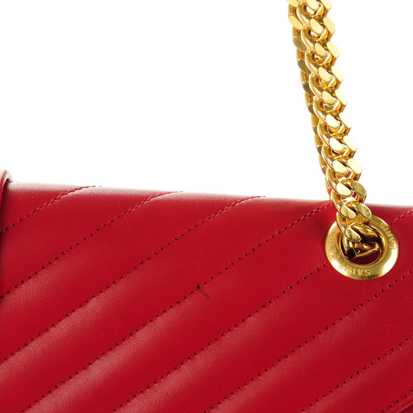Lambskin Matelasse Chevron Large Monogram Satchel Red