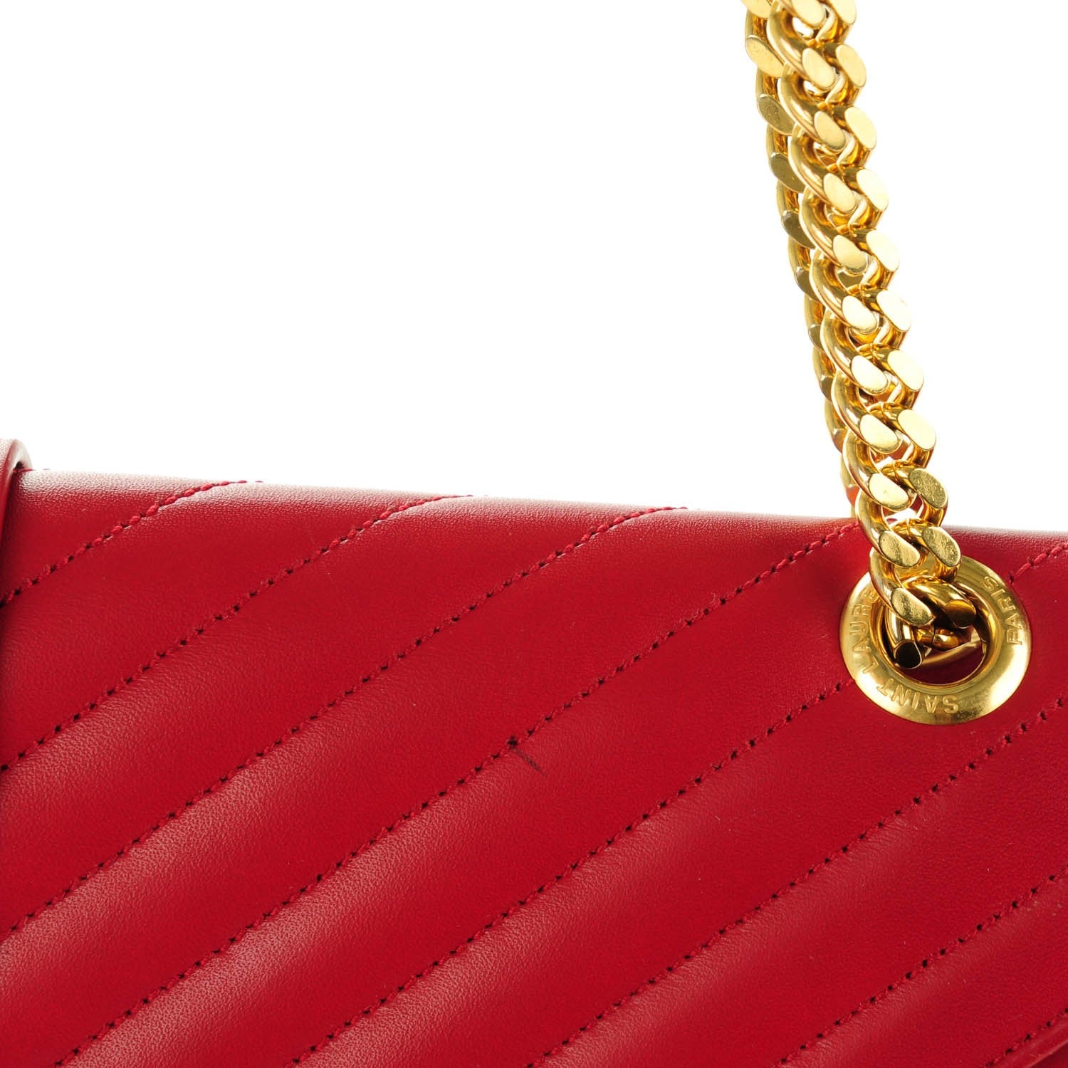 Saint Laurent Lambskin Matelasse Chevron Large Monogram Satchel Red 8 of 12