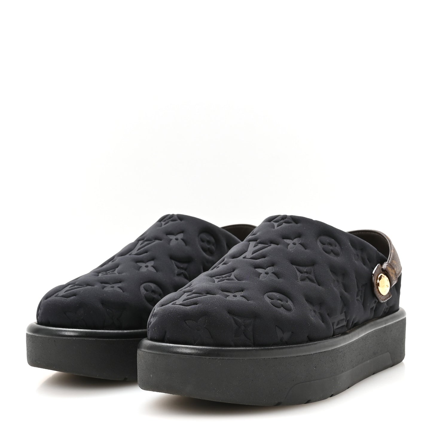 Nylon Embossed Monogram Aspen Platform Clog Mules 39.5 Black
