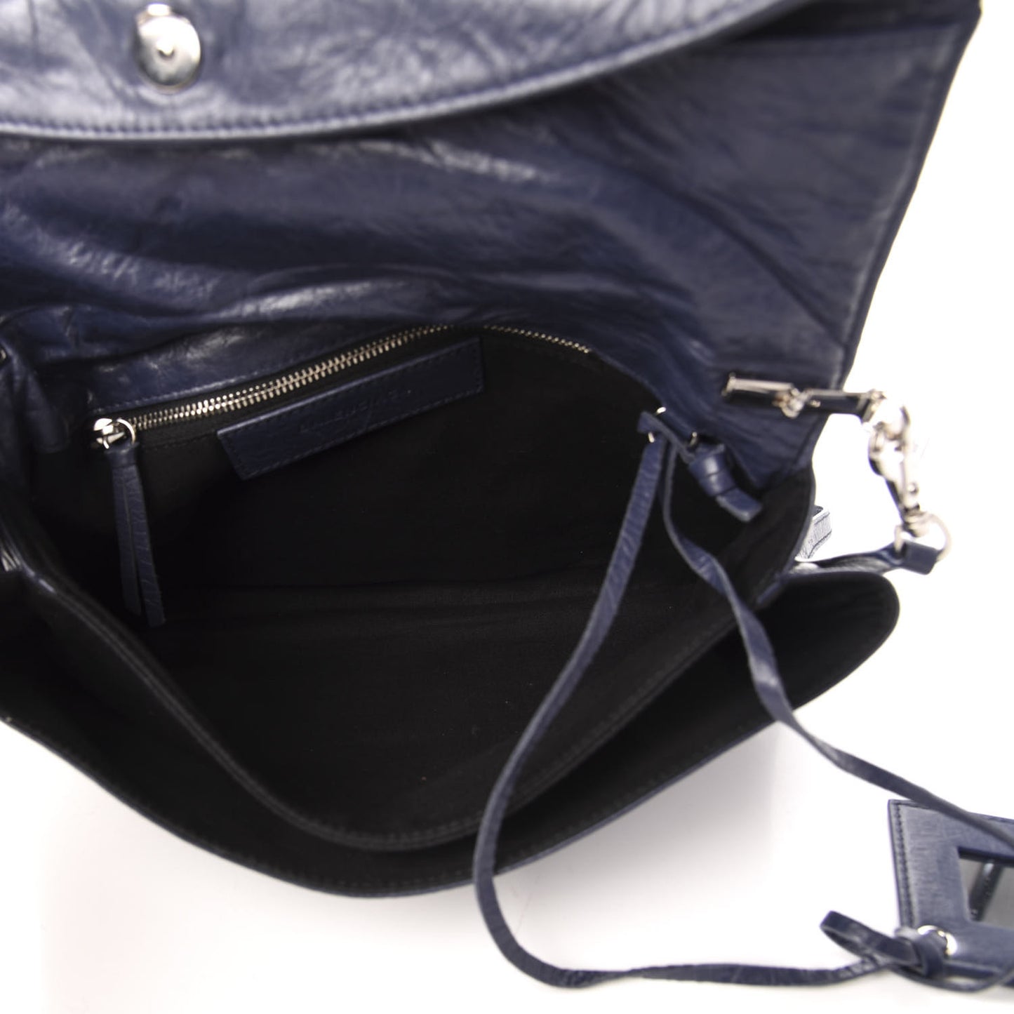 Agneau Classic Silver Hardware Envelope Strap Clutch Bleu Obscur