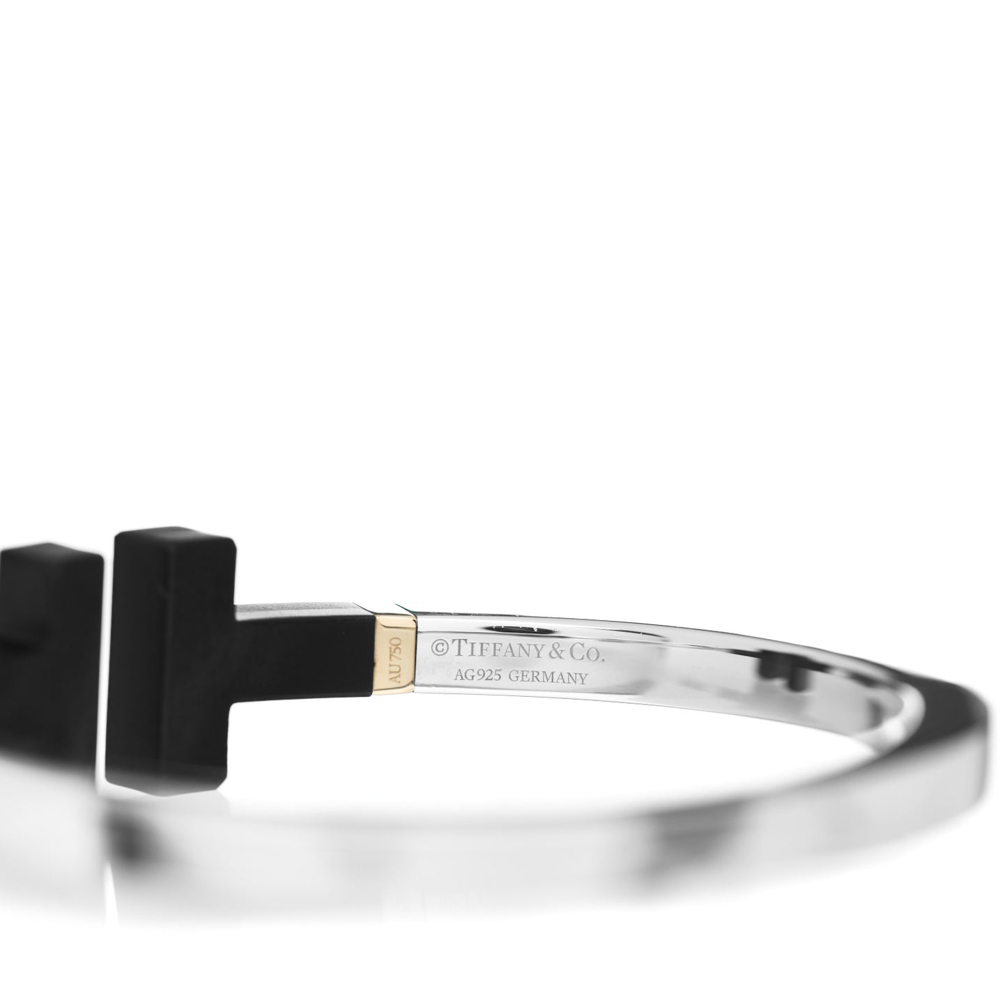 Sterling Silver 18K Yellow Gold Black Ceramic T Square Bracelet
