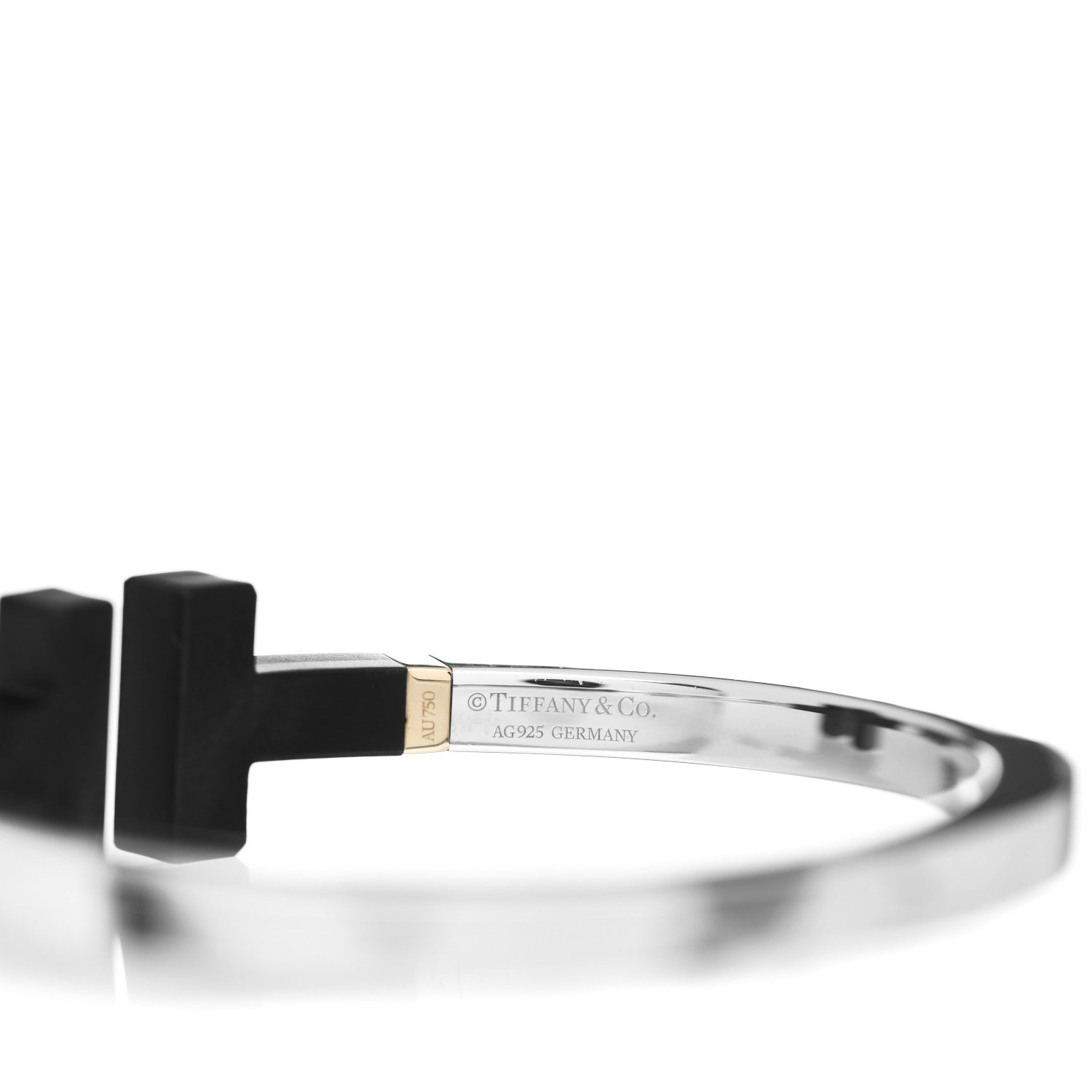 Tiffany Sterling Silver 18K Yellow Gold Black Ceramic T Square Bracelet 4 of 4