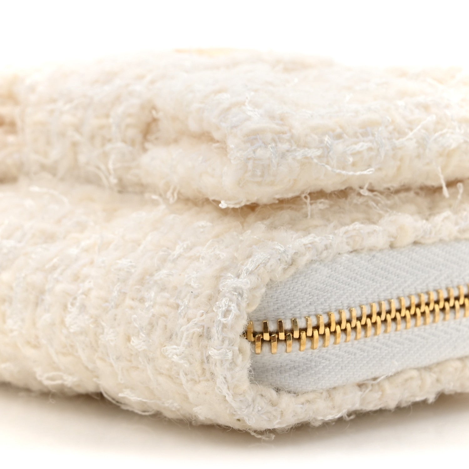 Chanel Tweed Quilted Bow Flap Card Holder On Chain White 10 of 12