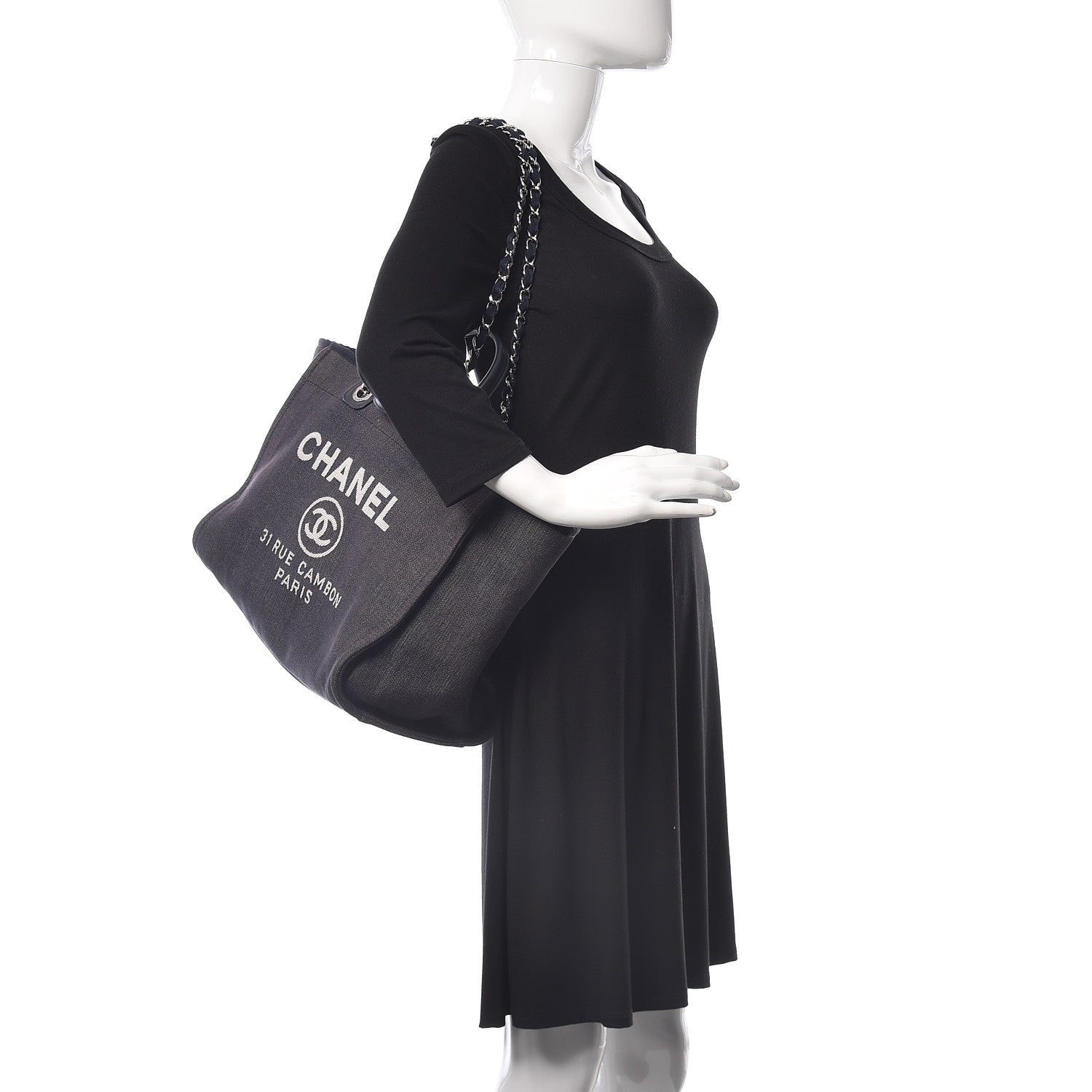 Chanel Denim Large Deauville Tote Dark Blue 3 of 10