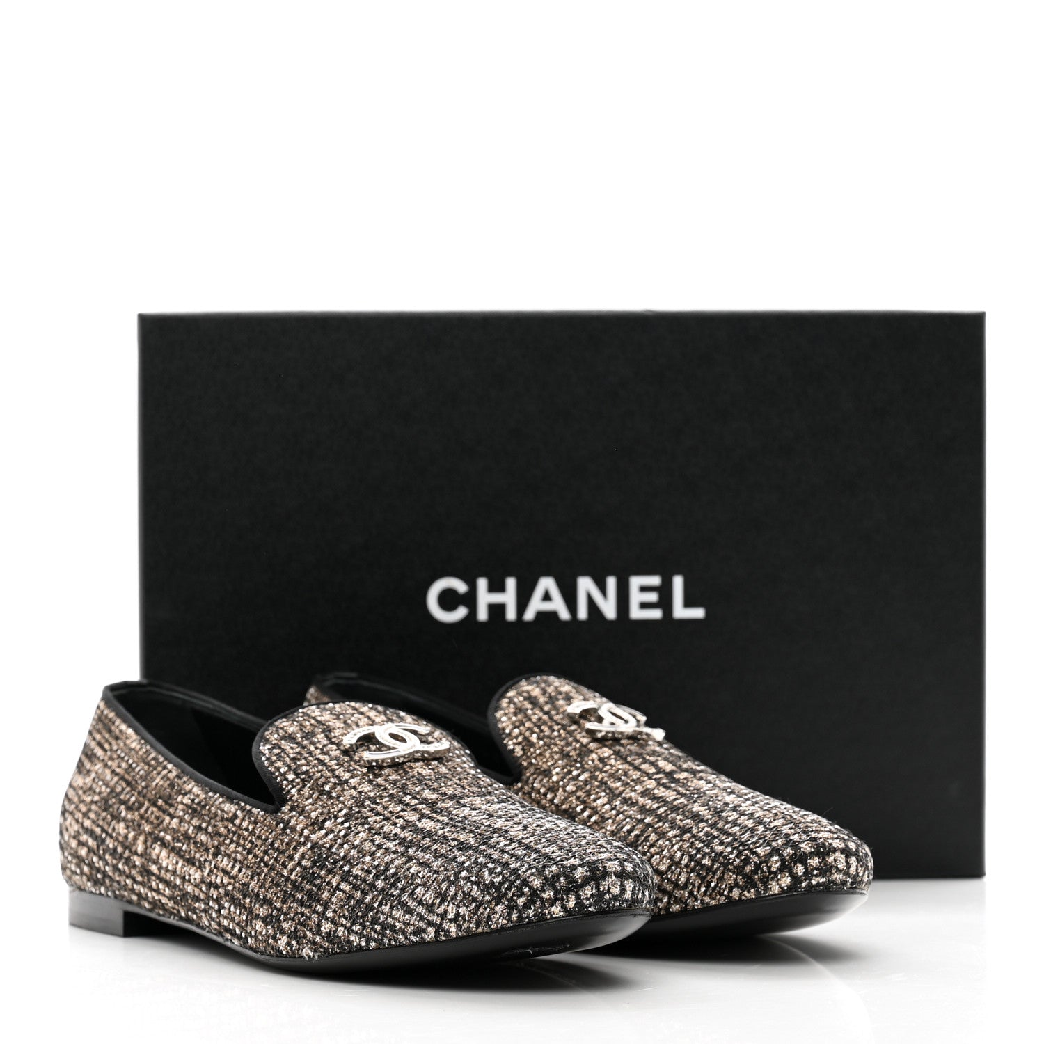 Chanel Fantasy Fabric Grosgrain CC Mocassin Loafers 41 Pink Black 9 of 9