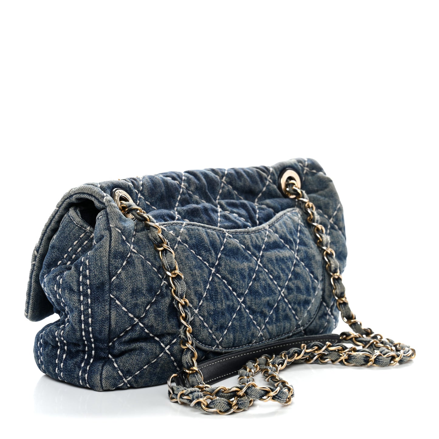 Denim Quilted Medium Denim Trip Single Flap Blue