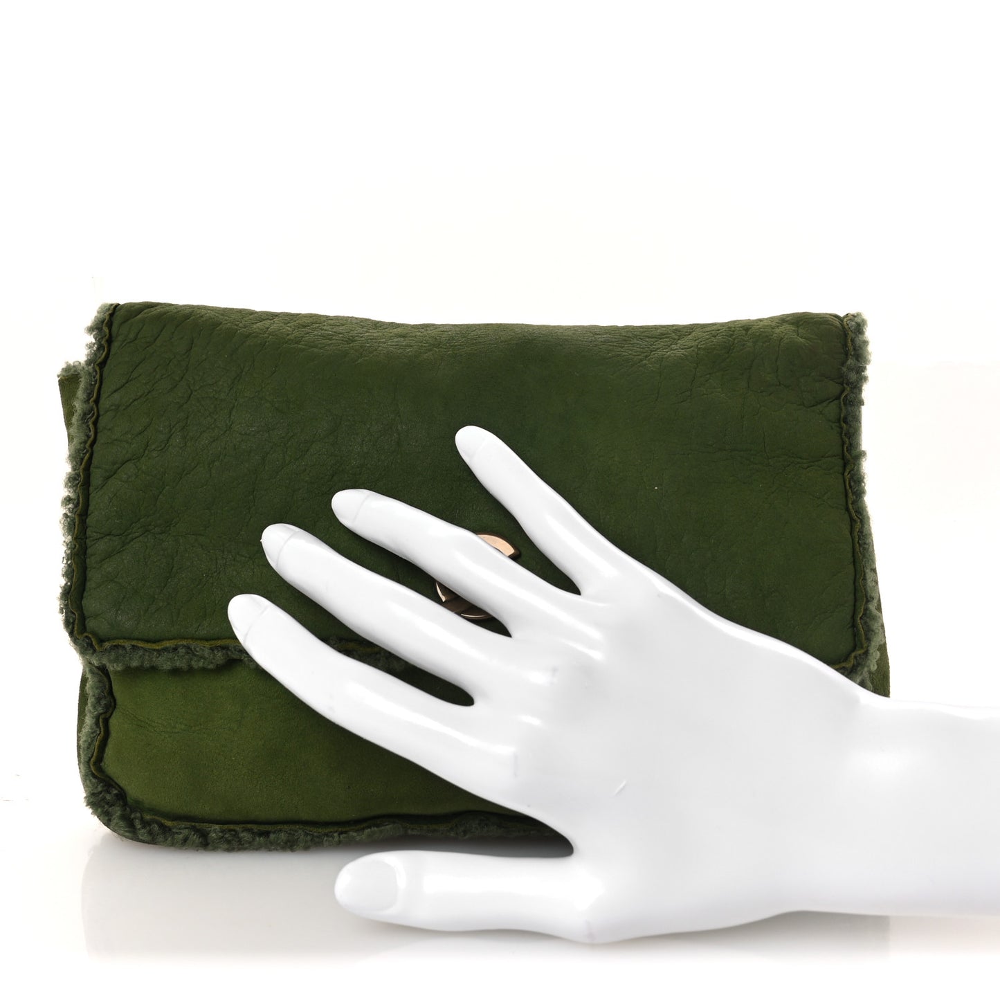 Suede Shearling Flap Clutch Green