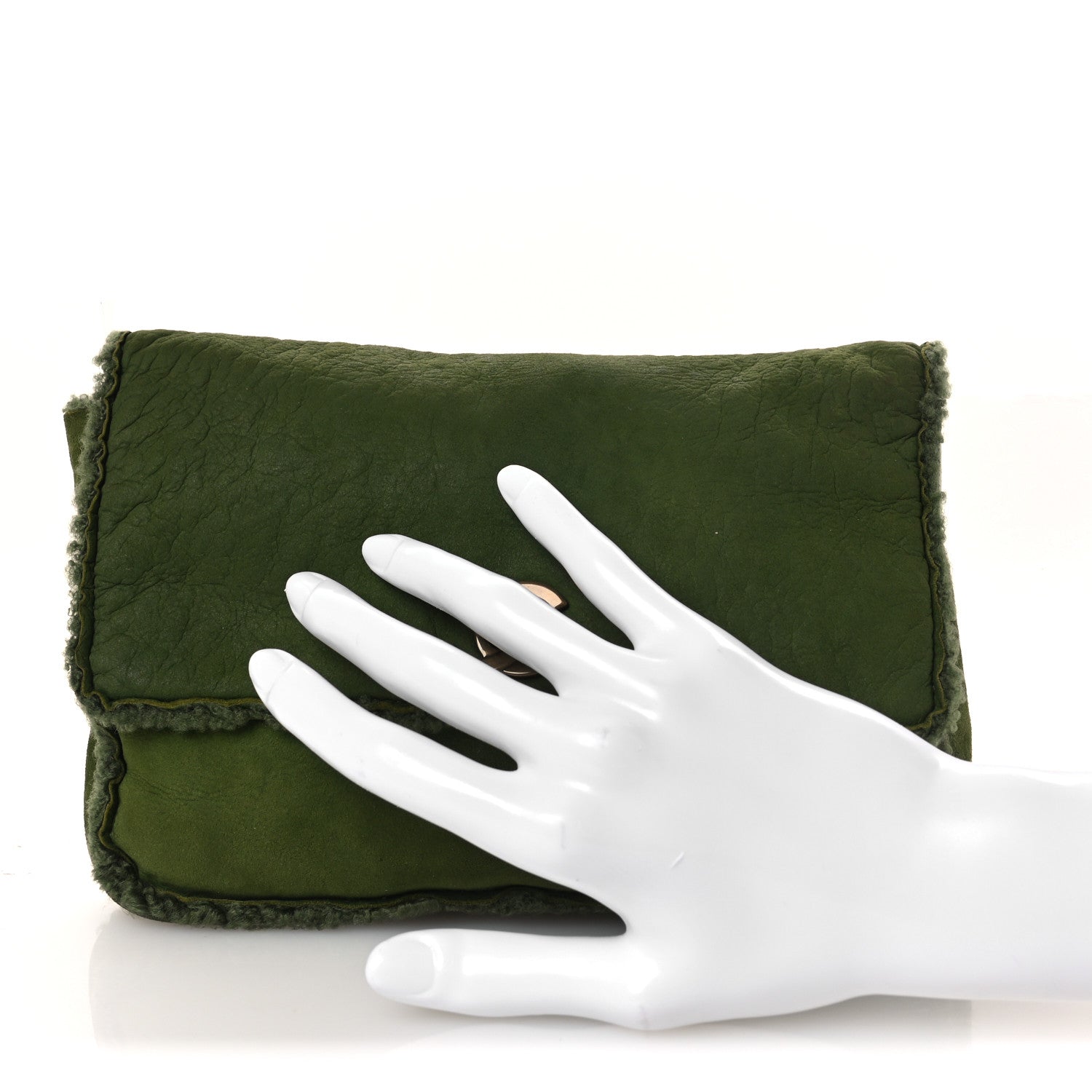 Chanel Suede Shearling Flap Clutch Green 2 of 10